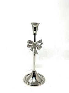 Elegant Silver Aluminum Candlestick <b>Holder</b> with Sparkling Crystal <b>Bow</b> Accent Modern Taper Candle Stand Wedding and Home Table De - Product Image 5