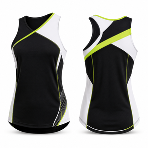 Débardeur Sportif Femme Col V Color Block Séchage Rapide Sans Manches Vêtement Athlétique Noir Blanc Vert Citron Tricoté en Polyester - Product Image 1