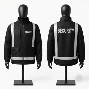 280 GSM Premium Leather <b>Jacket</b> <b>Red</b> Reflective Panel Custom Logo Embossed <b>Waterproof</b> Breathable Hooded Winter Unisex - Product Image 2