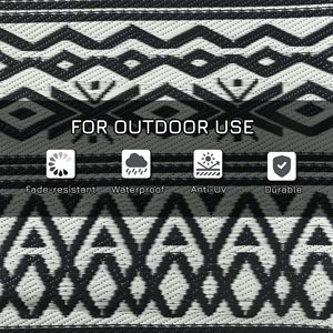 Portable 9x12 <b>Boho</b> Outdoor Rug Reversible Gray and Cream White with Carry <b>Bag</b> for RV Camping Patio Mat - Product Image 6