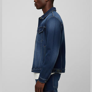 Veste en jean personnalisable pour homme 2026 avec doublure en polyester, tissu respirant délavé style vintage, manteau en jean boutonné en gros - Product Image 6