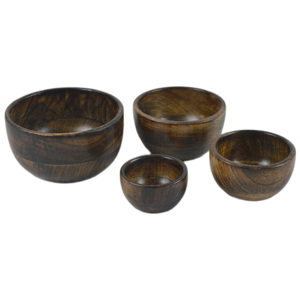 ชุดชามสลัดไม้ 4 ใบ พร้อมการตกแต่งสีน้ำตาลธรรมชาติ สำหรับเสิร์ฟผลไม้และของว่าง ชามทำจากไม้แท้ทั้งใบ - Product Image 1