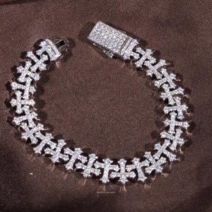 Bracelet Tennis Unisexe en Argent 925 Plaqué Rhodium avec Croix et Moissanite, Chaîne à Maillons, Bijou Hip Hop pour Fête - Product Image 1