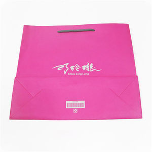 Sacs en papier personnalisés de taille personnalisée, imprimés en rose, recyclables et écologiques, avec poignées en corde de coton, pour vêtements et chaussures - Product Image 3