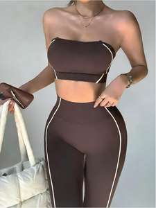 Conjunto Deportivo de 2 Piezas para Mujer: Leggings de Yoga Transpirables sin Costuras y Sujetador Deportivo sin Tirantes, Cintura Alta, Ropa Deportiva con Logotipo Frontal - Product Image 5