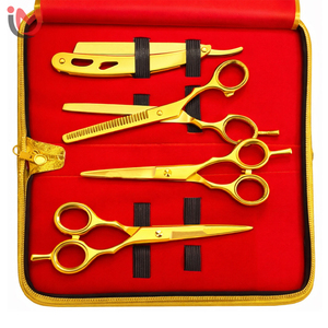 Juego de Herramientas de Barbería de Lujo Chapadas en Oro con Tijeras de Entresacar, Navaja de Afeitar Recta y Estuche - Kit Profesional para Cortar el Cabello, Venta al Por Mayor OEM - Product Image 1