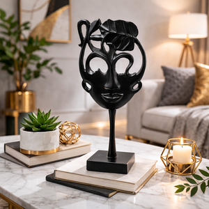 Sculpture de visage abstraite moderne en métal noir, statue décorative, décoration d'intérieur, pièce d'art, sculpture de table, décoration de salon, décoration de bureau - Product Image 1