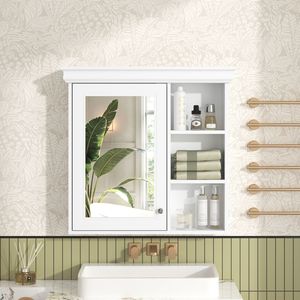 Armadietto da Bagno a Parete 30x28 con Specchio e Organizer per Toilette, Bianco - Product Image 1