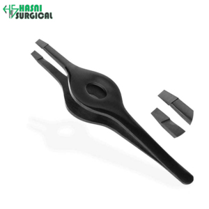 แหนบสแตนเลสสีเงินปลายเฉียงสำหรับขนคุดและต่อขนตา อุปกรณ์ผ่าตัด - Product Image 2