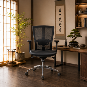 Chaise de bureau ergonomique moderne pour cadres, pivotante, réglable en hauteur, avec accoudoirs en PU et support lombaire - Product Image 1