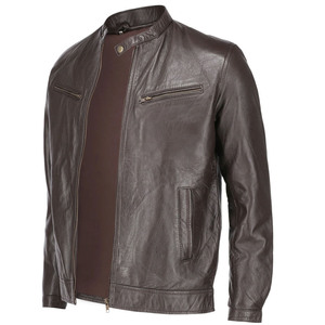 แจ็คเก็ตบอมเบอร์หนังแกะแท้สำหรับผู้ชาย แบรนด์ OEM คอตั้ง ปักโลโก้ แจ็คเก็ตมอเตอร์ไซค์หนาบุซับใน มีไซส์พลัส - Product Image 5