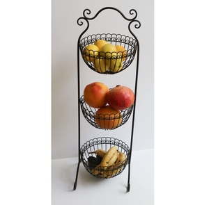 Cesta de Frutas de Alambre de Hierro Más Vendida, Cestas Decorativas Redondas de Lujo con Acabado Negro para Mesa, Cestas de Almacenamiento Decorativas de 3 Niveles - Product Image 1