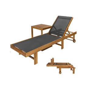 Tumbona de teca para exteriores, chaise longue para piscina, muebles de jardín, tumbona para patio con respaldo ajustable y mesa lateral - Product Image 1