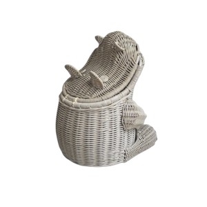 Handmade Hippopotamus Shaped Rattan Storage <b>Basket</b> <b>with</b> <b>Lid</b> for Kids Toy Organizer and Nursery Decoration - Product Image 5