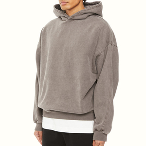 Sweat-shirt à capuche gris pour homme, coupe classique, couleur unie, décontracté, en coton French Terry, avec poche avant, pour l'automne - Product Image 2