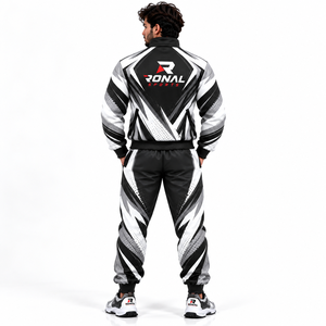 Survêtements de sport personnalisés avec logo, ensembles de deux pièces pour hommes, veste zippée et pantalon de jogging pour hommes - Product Image 4