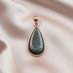 Pendentif en obsidienne en forme de larme, argent sterling 925 plaqué or jaune, pierre précieuse noire naturelle, bijoux bohèmes faits à la main, cadeau - Product Image 2
