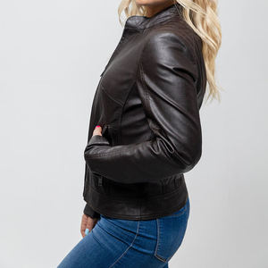 Chaqueta de Cuero Casual de Alta Calidad para Mujer, Chaqueta con Cierre para Primavera y Otoño, Diseño Sólido con Logotipo, OEM Personalizado Disponible - Product Image 5