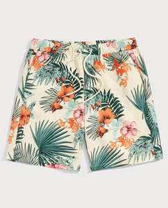 Men's Woven Tropical Print Breathable Casual Drawstring Elastic Waist Shorts for Summer Outings and Beach Vacations - Product Image 1