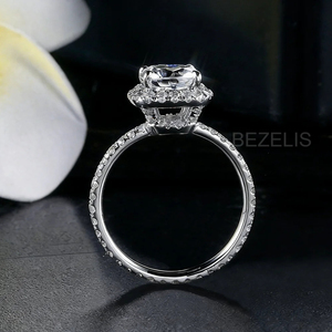 Anillo de compromiso con diamante de laboratorio talla cojín y halo, banda pavé de oro blanco de 14K, engaste halo, anillo de diamante de laboratorio talla cojín 18 - Product Image 1