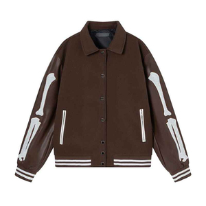 Chaqueta Varsity para Hombre con Bloques de Color, Cuello Vuelto, Mangas con Diseño de Hueso, Botones, Estilo Casual de Béisbol, Chaqueta Bomber con Botones Frontales - Product Image 6