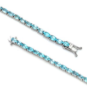 Bracelet en apatite bleu ciel, bracelet tennis en argent sterling, bijoux en pierres précieuses faits à la main, cadeau élégant pour femmes - Product Image 3