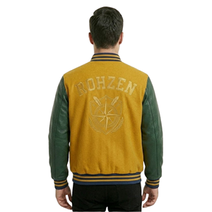 High Quality ODM OEM Customized Men’s Varsity <b>Jacket</b> Green Wool Leather <b>Jacket</b> Gold <b>Red</b> Patch Embroidery Streetwear Outerwear - Product Image 5