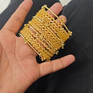 Cream Resin Glass Bangle Set 16 Piece Handmade Kashmiri Style Gold Ghungroo Bangles for Women Wedding Festival Jewelry - Product Image 5