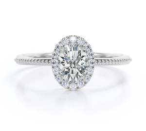 Anillo de Compromiso Clásico de Lujo con Halo de Moissanita de Corte Ovalado de 1.15 Quilates en Plata de Ley para Boda y Fiesta, Elegante Anillo Nupcial - Product Image 1