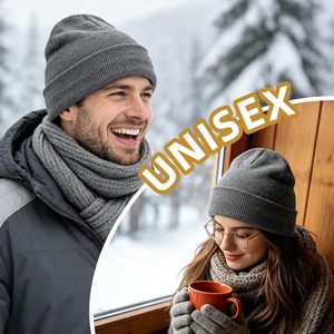 Unisex Winter Beanie Hats <b>Men</b> Women Slouchy Cuffed <b>Skull</b> <b>Cap</b> Double-Layer 100% Acrylic Jacquard Warm Knit Stretchy Casual - Product Image 3
