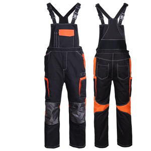 <b>Men's</b> Black Breathable Reflective Safety Work Coverall Bib Needle Detection Orange Pockets Abrasion Resistant Cotton <b>Overalls</b> - Product Image 1