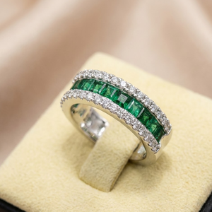 Classic Modern Round Brilliant Cut 18k White Gold Emerald Half Way Band Wedding <b>Rings</b> for Women Party - Product Image 1