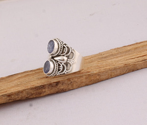 Artisan Tanzanite Ring 925 <b>Solid</b> <b>Silver</b> Vintage Dotted Band Handmade Blue Stone Ring Bohemian Style Fine Jewelry Manufacturer - Product Image 6