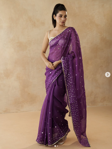 <b>Purple</b> Cotton <b>Saree</b> with Polka Dots and Gold Border Casual Wear for Women Moisture Wicking Quick Dry Stylish - Product Image 2