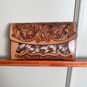 Recién llegado, cartera mecanizada a mano, funda de teléfono de embrague, elegante Cartera de piel de vaca de cuero genuino, carteras de cuero occidental multiusos - Product Image 2