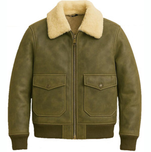 Veste en cuir pour hommes, veste bomber en peau d'agneau véritable, col Sherpa amovible, nouvelle veste de motard classique de haute qualité - Product Image 6