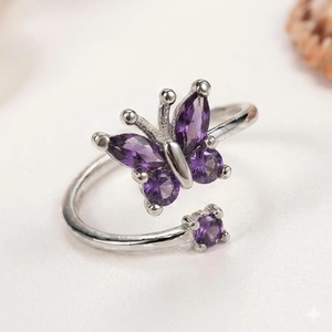 Bague Papillon en Argent Sterling 925 avec Améthyste, Bijou en Pierre Précieuse Violette pour Femme, Cadeaux Faits Main, Conception Personnalisée, Fournitures en Gros - Product Image 1