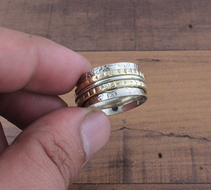 Wholesale <b>925</b> Sterling <b>Silver</b> Metal Band <b>Ring</b> Two-Tone Brass Design <b>Ring</b> Handcrafted <b>Silver</b> and Brass Band Jewelry Supplier - Product Image 1