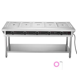 Commercial 5-Pan Electric Steam <b>Table</b> 750W X 5 Stainless Steel <b>Buffet</b> Catering Independent Temperature Warming Holding Equipment - Product Image 1