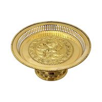 Plateau sur pied en laiton antique thaïlandais classique, fait main, de luxe, 10 pouces, avec motif de rose, pour hôtels et restaurants