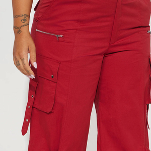 Pantalones Cargo de Cintura Alta para Mujer, Personalizados, Rojos, de Lona, Corte Holgado, Largos, con Bolsillos, Cierre de Botones, Estilo Utilitario, Proveedor OEM - Product Image 6