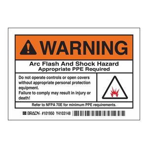 Brady Durable Arc Flash & Shock Hazard Warning <b>Labels</b> Self-Adhesive Matt Finish for Electrical Panels & Industrial Equipment - Product Image 2