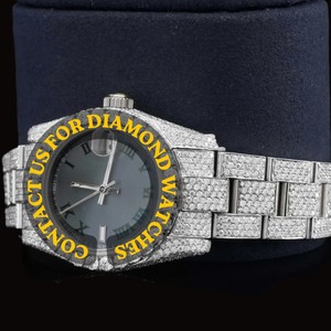 Reloj de Cuarzo con Incrustaciones de Diamantes Moissanite, Números Romanos Negros, Colección Personalizada Impresionante para Hombre y Mujer, Joyería de Moda - Product Image 2