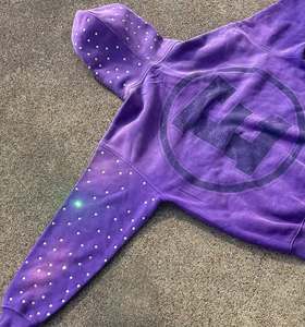 Custom Vintage Effect Full Zip Hoodie with Decorative Stud Embellishment and Tonal Graphic Artwork Relaxed Fit Premium Hoodies - Product Image 2