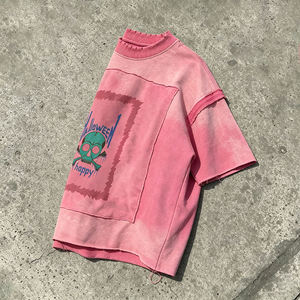 Pink Oversized <b>100</b>% <b>Polyester</b> T-<b>shirt</b> Raw Edge Design Garment Dyed Faded Wash Regular Fit Streetwear Eco-Friendly Quick Dry - Product Image 2