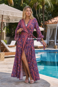Women's Bohemian Floral Printed Wrap <b>Dress</b> Elegant Full Sleeve A Line V Neck Party <b>Dresses</b> & Beach Party Maxi <b>Dress</b> Bulk Export - Product Image 4