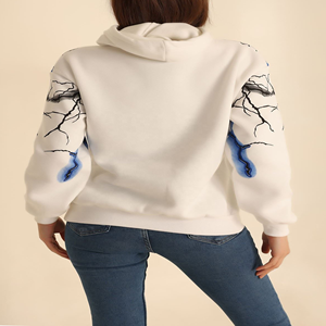 <b>Women's</b> Hooded Sweatshirt Printed Lightning <b>Pattern</b> Full Sleeve Knitted Cotton Casual Autumn Wear - Product Image 2