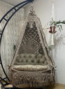 Macrame brown double swing <b>chair</b>,Garden macrame swing,Macrame <b>rocking</b> <b>chair</b>,Macrame round - Product Image 3