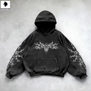 เสื้อฮู้ดดี้ผู้ชายสำหรับฤดูหนาว ผ้าฝ้ายแท้ 100% เป็นมิตรกับสิ่งแวดล้อม พร้อมฮู้ดลายนูน  ปักโลโก้แบบ 3 มิติ พิมพ์ลายดิจิทัล - Product Image 1