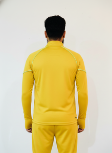 เสื้อกีฬาแขนสั้นผู้ชายสีเหลืองแบบซิปครึ่งตัว แต่งขอบตัดสี แห้งเร็ว ระบายอากาศดี ทรงพอดีตัว ใส่สบายในฤดูร้อน - Product Image 2